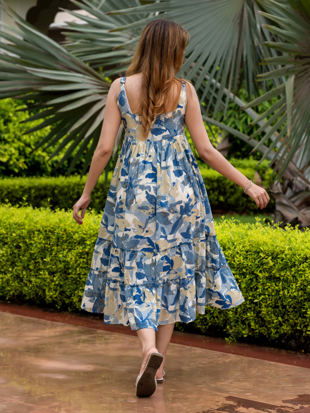 Jaitpuriya Women Teal Blue And Cream Pure Cotton fit & flare Dresses