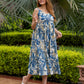 Jaitpuriya Women Teal Blue And Cream Pure Cotton fit & flare Dresses