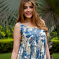 Jaitpuriya Women Teal Blue And Cream Pure Cotton fit & flare Dresses