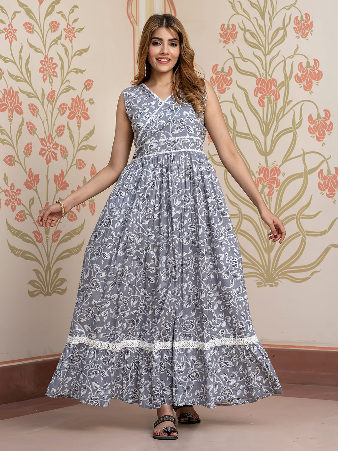 Jaitpuriya Women Grey Pure Cotton fit & flare Dresses