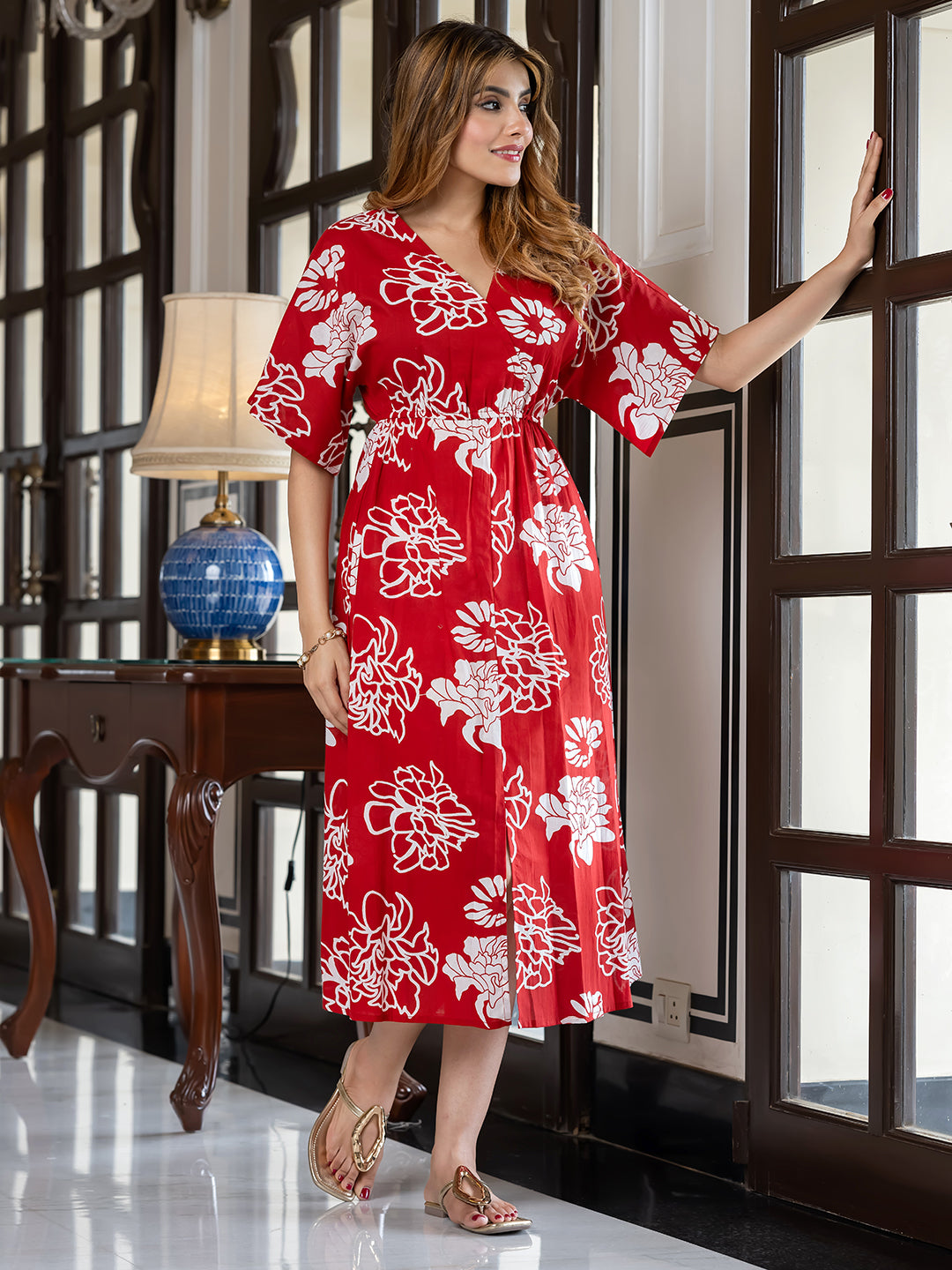 Jaitpuriya Women Red Pure Cotton fit & flare Dresses