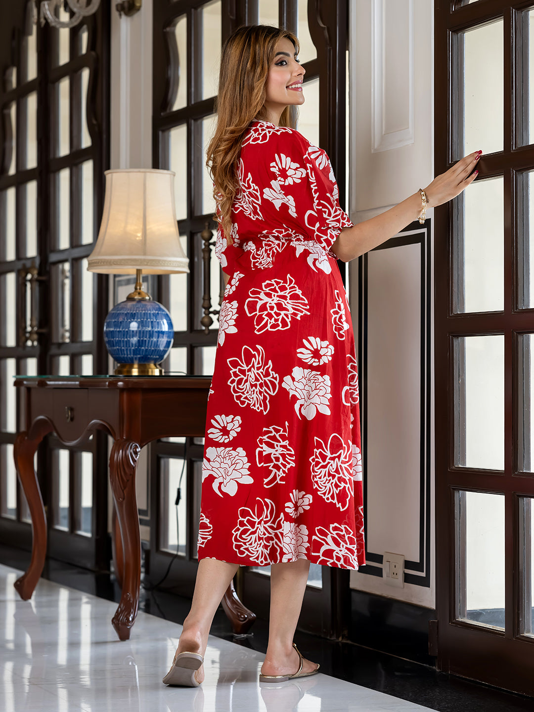 Jaitpuriya Women Red Pure Cotton fit & flare Dresses