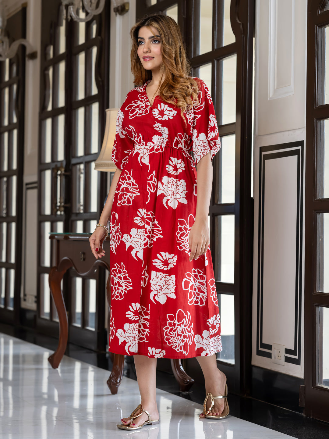 Jaitpuriya Women Red Pure Cotton fit & flare Dresses