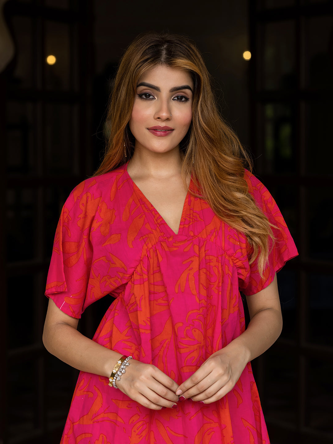 Jaitpuriya Women Pink Pure Cotton fit & flare Dresses