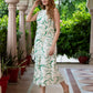 Jaitpuriya Women Green And White Pure Cotton fit & flare Dresses