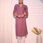 Mauve Ethnic Motifs Printed Pure Cotton Straight Kurta