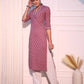 Mauve Ethnic Motifs Printed Pure Cotton Straight Kurta