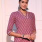 Mauve Ethnic Motifs Printed Pure Cotton Straight Kurta