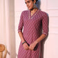 Mauve Ethnic Motifs Printed Pure Cotton Straight Kurta