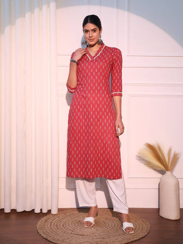 Pink Ethnic Motifs Printed Pure Cotton Straight Kurta