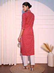 Pink Ethnic Motifs Printed Pure Cotton Straight Kurta