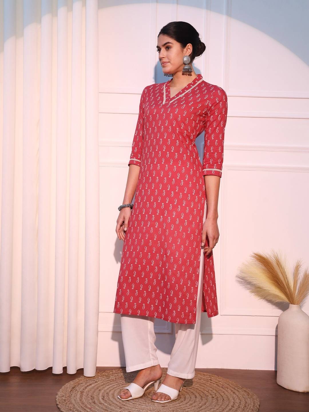 Pink Ethnic Motifs Printed Pure Cotton Straight Kurta