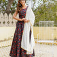 Black Floral Printed Ready to Wear Cotton Lehenga Choli With Dupatta