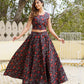 Black Floral Printed Ready to Wear Cotton Lehenga Choli With Dupatta