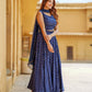 Jaitpuriya Blue Gold Print Lehenga Choli With Dupatta