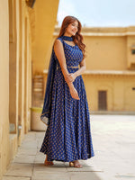 Jaitpuriya Blue Gold Print Lehenga Choli With Dupatta