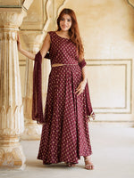 Jaitpuriya Maroon Gold Print Lehenga Choli With Dupatta