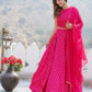 Jaitpuriya Women Pink Printed Cholis Kurta Lehenga and Dupatta Set