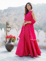 Jaitpuriya Women Pink Printed Cholis Kurta Lehenga and Dupatta Set