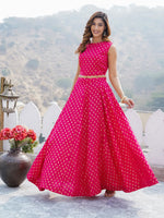 Jaitpuriya Women Pink Printed Cholis Kurta Lehenga and Dupatta Set