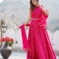 Jaitpuriya Women Pink Printed Cholis Kurta Lehenga and Dupatta Set