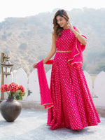 Jaitpuriya Women Pink Printed Cholis Kurta Lehenga and Dupatta Set