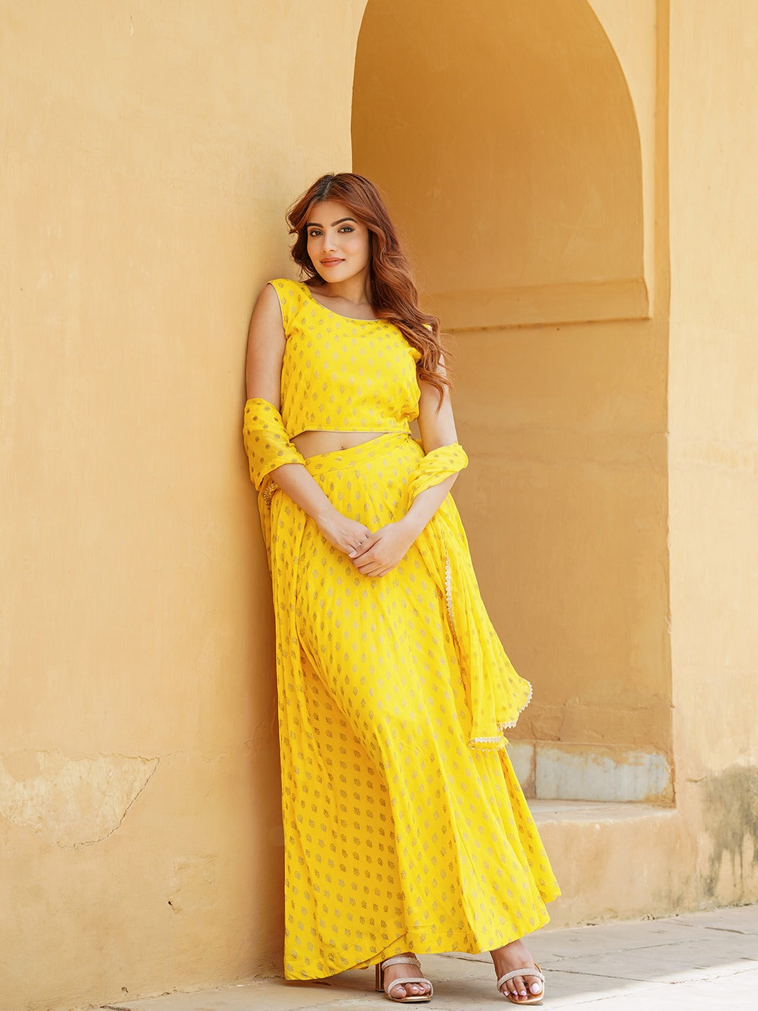Jaitpuriya Yellow Gold Print Lehenga Choli With Dupatta