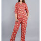 Red Abstract Shirt And Pyjama Night Suit