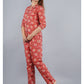 Red Abstract Shirt And Pyjama Night Suit