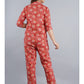 Red Abstract Shirt And Pyjama Night Suit