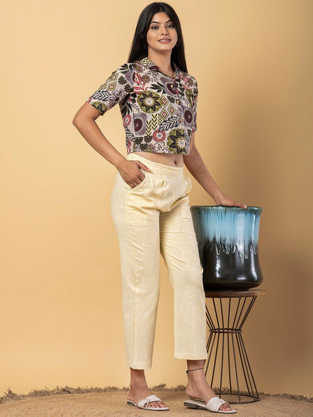 Kalini Solid Pure Cotton Slim fit women Trousers