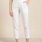 White Relaxed Mid-Rise Slim Fit Cotton Cigarette Trousers