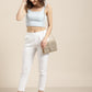 White Relaxed Mid-Rise Slim Fit Cotton Cigarette Trousers