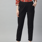 Black Mid Rise Plain Relaxed Cotton Slim Fit Pleated Trousers