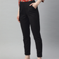 Black Mid Rise Plain Relaxed Cotton Slim Fit Pleated Trousers