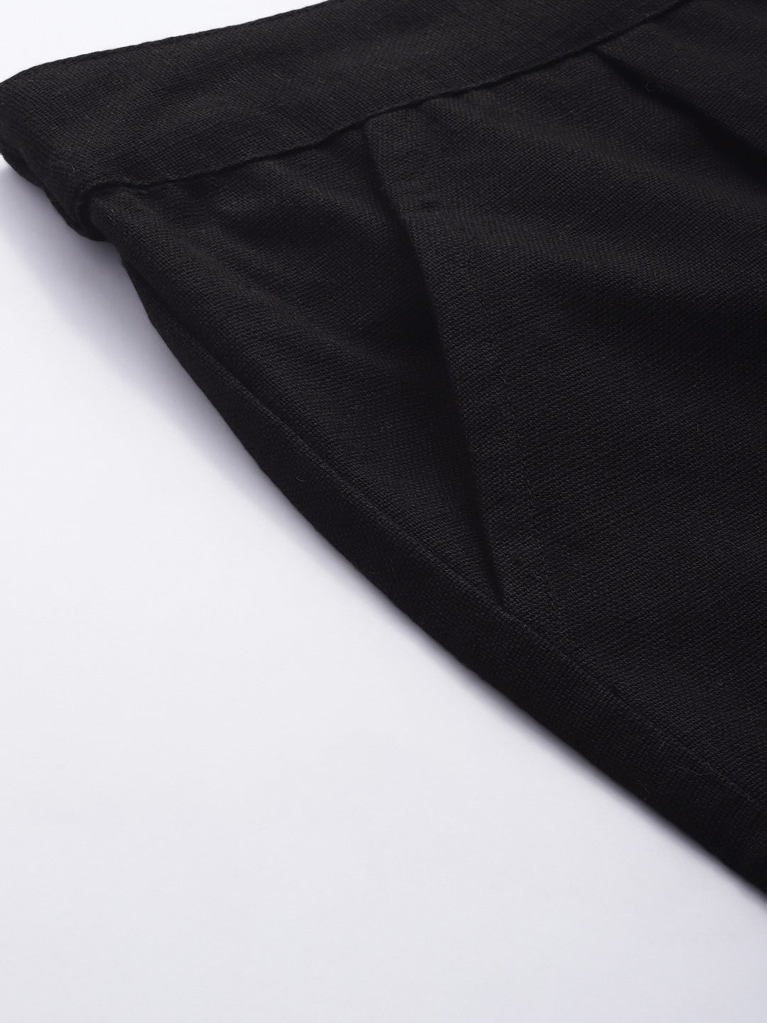 Black Mid Rise Plain Relaxed Cotton Slim Fit Pleated Trousers