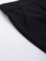 Black Mid Rise Plain Relaxed Cotton Slim Fit Pleated Trousers