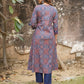 Jaitpuriya Women Blue And Rust Printed Straight Kurta Pant Set