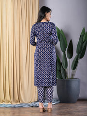 Jaitpuriya Women Navy Blue Straight Kurta With Trouser Set