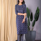 Jaitpuriya Women Navy Blue Straight Kurta With Trouser Set