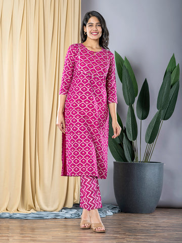 Jaitpuriya Women Pink Straight Kurta With Trouser Set