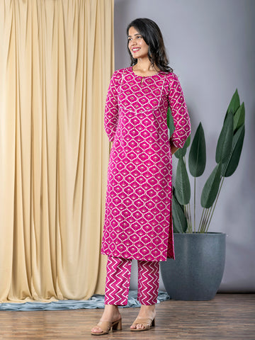 Jaitpuriya Women Pink Straight Kurta With Trouser Set