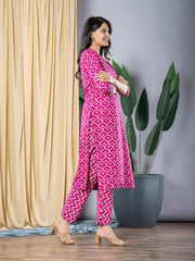 Jaitpuriya Women Pink Straight Kurta With Trouser Set