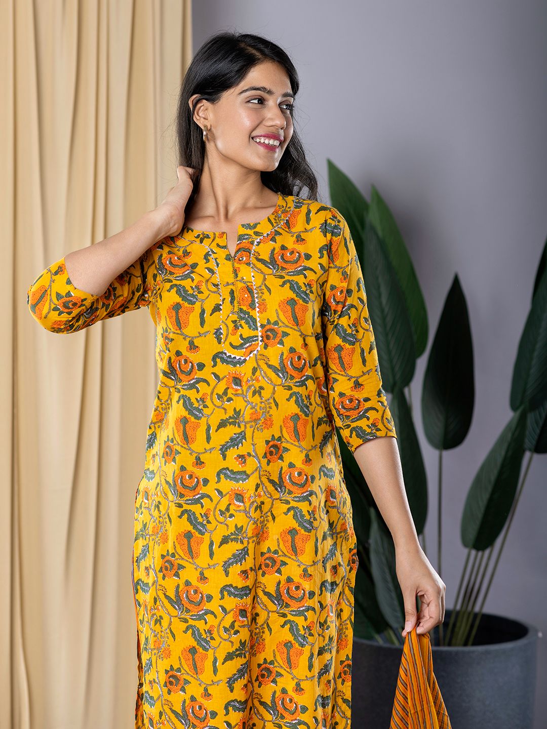 Mustard Yellow Straight Kurta With Trouser Set