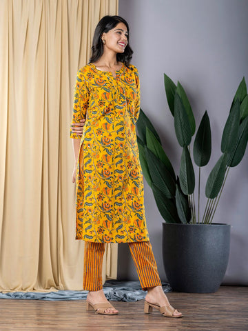 Mustard Yellow Straight Kurta With Trouser Set