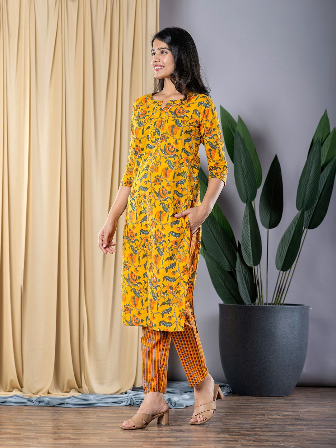 Mustard Yellow Straight Kurta With Trouser Set