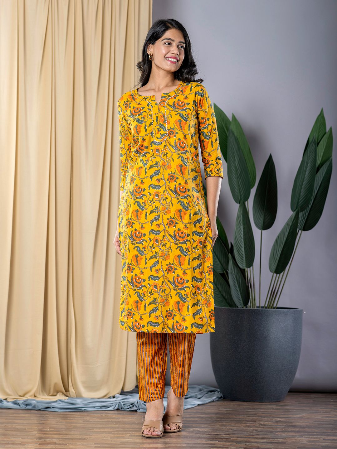 Mustard Yellow Straight Kurta With Trouser Set
