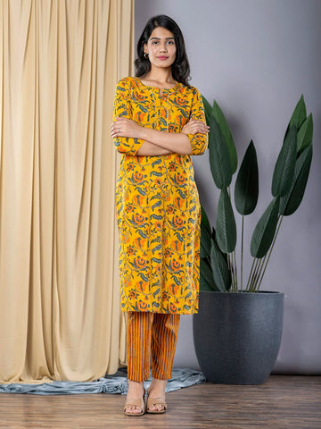 Mustard Yellow Straight Kurta With Trouser Set