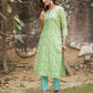 Green Floral Printed Regular Pure Cotton Kurta with Trousers