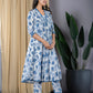 Jaitpuriya Women Blue Anarkali Kurta With Trouser Set